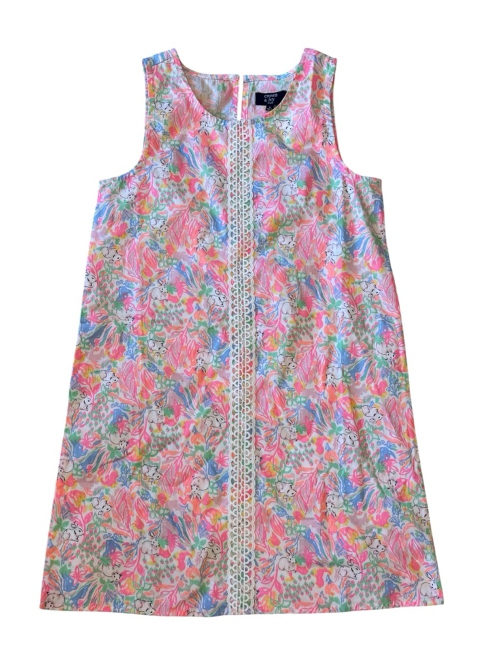 NWT Crown & Ivy girls sleeveless neon colored bunny shipped dress size 8